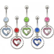 Diamond Cut Circle with Jeweled Heart Navel Rings <B>($0.99 Each)</b>