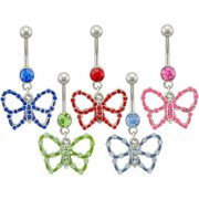Jeweled Colored Butterfly Navel Rings <B>($1.65 Each)</b>