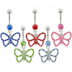 Jeweled Colored Butterfly Navel Rings <B>($1.65 Each)</b>