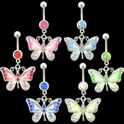 Multi Jeweled Painted Butterfly Navel Rings <B>($1.17 Each)</b>