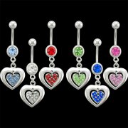 Multi Jeweled Heart in Open Heart Navel Rings <B>($0.82 Each)</b>