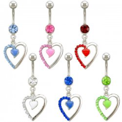 Jeweled Open Heart With Enamel Heart Navel Rings <B>($0.82 Each)</b>