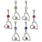 Open Heart with Jeweled Inner-Heart Navel Rings <B>($0.99 Each)</b>