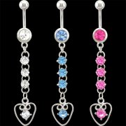 CZ Jeweled Dangling Heart Navel Ring <B>($0.99 Each)</b>
