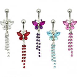 Gem Filled Tailing Butterfly Navel Ring <B>($0.99 Each)</B>