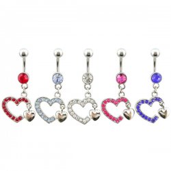 Double Heart Dangles Navel Rings <B>($0.99 Each)</b>
