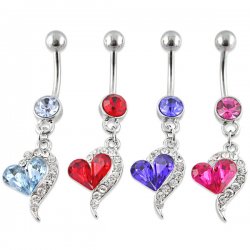 Gem Filled Tailing Heart Navel Ring <B>($0.99 Each)</B>