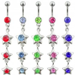 5 Colors Triple Stars Navel Rings <B>($0.99 Each)</b>
