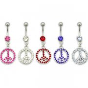 Gem Filled PEACE Navel Ring <b>($1.23 Each)</b>