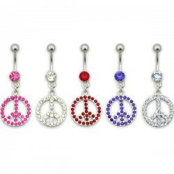Gem Filled PEACE Navel Ring <b>($1.23 Each)</b>