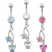 Gem Filled Butterfly-n-Flower Navel Ring <B>($0.99 Each)</B>