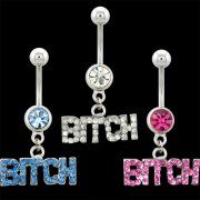 Gem Filled BITCH Navel Ring <b>($0.99 Each)</b>