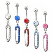 Gem Filled Safety Pin Navel Ring <B>($0.99 Each)</b>