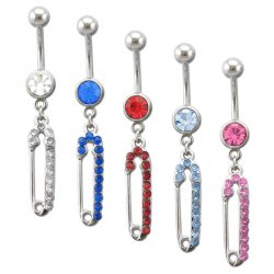 Gem Filled Safety Pin Navel Ring <B>($0.99 Each)</b>