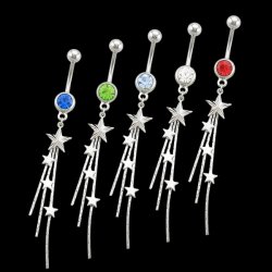 Diamond Cut Star with 3 Dangling Stars Navel Ring <B>($0.82 Each)</b>