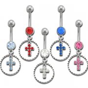 Diamond Cut Ring with Jeweled Cross Navel Rings <B>($0.99 Each)</b>