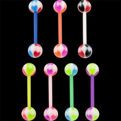 UV Reactive NEW Hearts FLEXIBLE Tongue Rings <B>($0.33 Each)</B>
