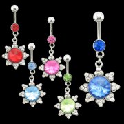 2 Tone Gem Filled Flower Navel Rings <B>($1.65 Each)</b>