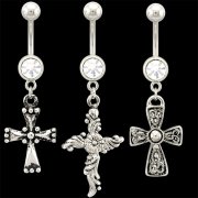 3 Cross Dangles Navel Rings <B>($0.66 Each)</b>