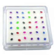 Anodized Sterling Silver Marijuana Leaf Nose Studs w/ Display <b>($0.17 Each)</b>