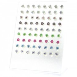925 Sterling Silver CZ Flower Ear Studs w/ Display <b>($0.77/PAIR)</b>