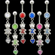 Teddy Bear with Heart Dangle Navel Rings <B>($0.99 Each)</b>