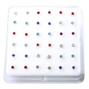 Sterling Silver Gems Bonding SQUARE Nose Studs w/ Display <b>($0.17 Each)</b>