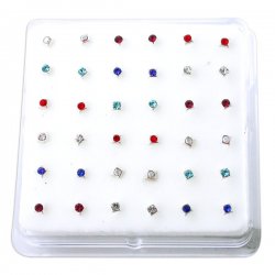 Sterling Silver Gems Bonding SQUARE Nose Studs w/ Display <b>($0.17 Each)</b>