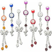 Glittering UV Reactive Navel Rings w/ Fancy Dangles <B> ($0.85 Each)</B>