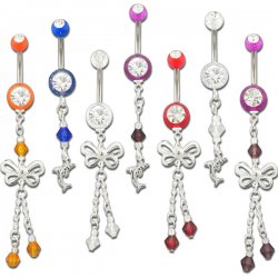 Glittering UV Reactive Navel Rings w/ Fancy Dangles <B> ($0.85 Each)</B>