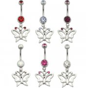 Double Jewel Banana with Butterfly Dangle Navel Rings <B>($0.82 Each)</b>