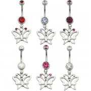 Double Jewel Banana with Butterfly Dangle Navel Rings <B>($0.82 Each)</b>