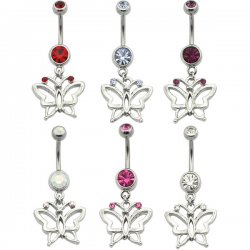 Double Jewel Banana with Butterfly Dangle Navel Rings <B>($0.82 Each)</b>