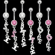 Jeweled Sexy, Bitch, Love Dangle Navel Rings <B>($0.82 Each)</b>