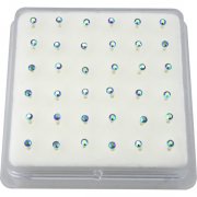 Sterling Silver Sapphire AB Gem Bonding Nose Studs w/ Display <b>($0.17 Each)</b>