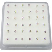 Sterling Silver Topaz AB Gem Bonding Nose Studs w/ Display <b>($0.17 Each)</b>