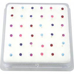 Sterling Silver Enamel Round-Shape Nose Studs w/ Display <b>($0.17 Each)</b>