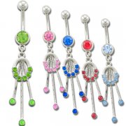 Single Tone Jeweled Circle With Drops Navel Rings <B>($0.99 Each)</b>