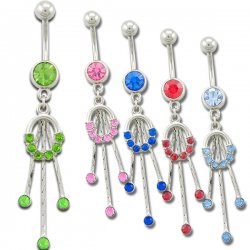 Single Tone Jeweled Circle With Drops Navel Rings <B>($0.99 Each)</b>