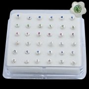 925 Sterling Silver FLOWER w/ GEM Nose Studs w/ Display <b>($0.17 Each)</b>