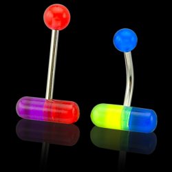 10 colors UV Reactive Capsules Navel-n-Tongue <B> ($0.29 Each)</B>