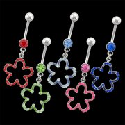 Jeweled Colored Flower Navel Rings <B>($1.41 Each)</b>