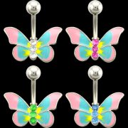 4 Gem Colors Enamel Butterfly Navel Rings <B>($0.61 Each)</b>