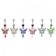 Jeweled Butterfly with AB Drop Navel Rings <B>($0.99 Each)</b>