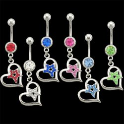 Heart with Jeweled Star Navel Rings <B>($0.82 Each)</b>