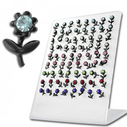 2 styles Blackline Flower w/ color gems Ear Studs w/ Display <b>($0.51/PAIR)</b>
