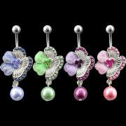 Pearl Drop Hibiscus w/gems Navel Rings <B>($0.99 Each)</b>