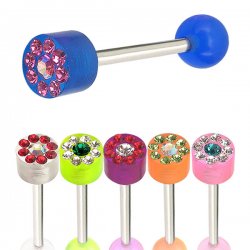 Tongue Rings w/ UV Balls Filled with CZ gems <B>($0.82 Each)</b>